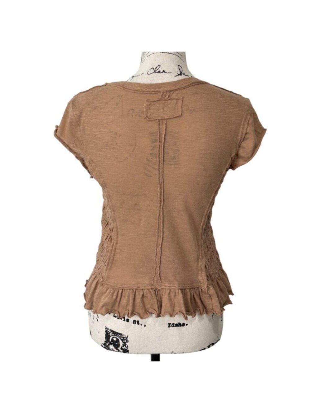 We The Free Womens Size L Sylvie Cap Sleeve Smocked Top Ruffled Hem Brown - Picture 3 of 8